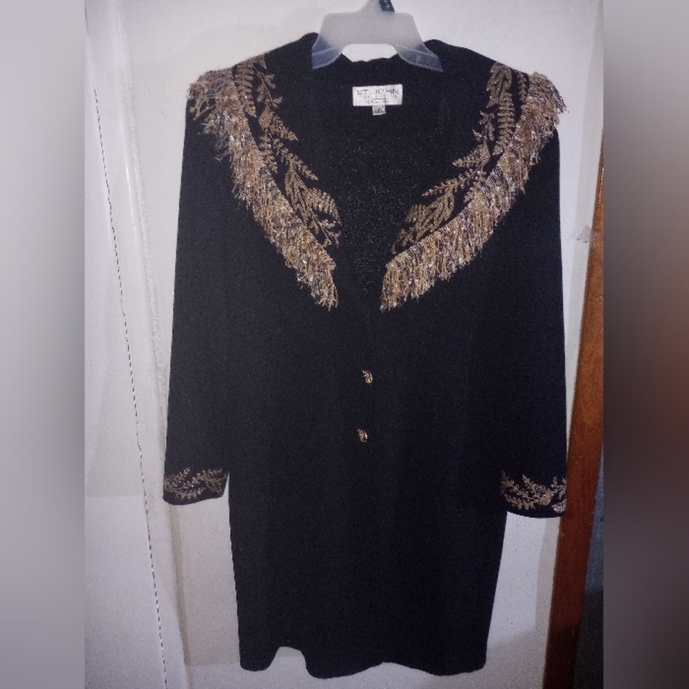St John Collection Santana Knit Black Cardigan Coat Sz 10